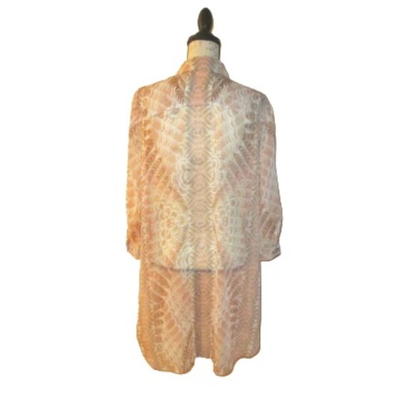 Chico's Women's multi Colored Pink Brown Sheer 3/4 Sleeve Button Side Tunic Top - Picture 3 of 6